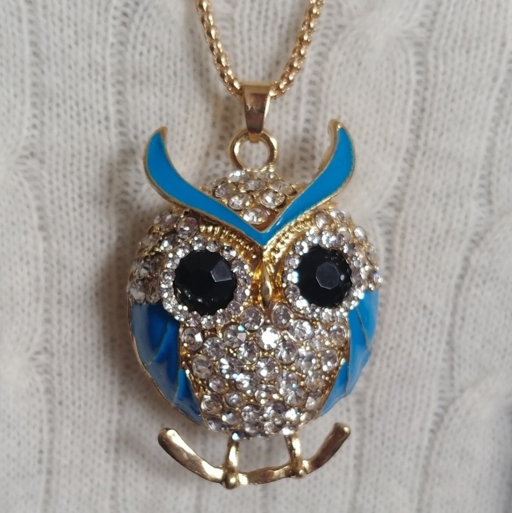 Crystal Blue Owl w/Chain Necklace